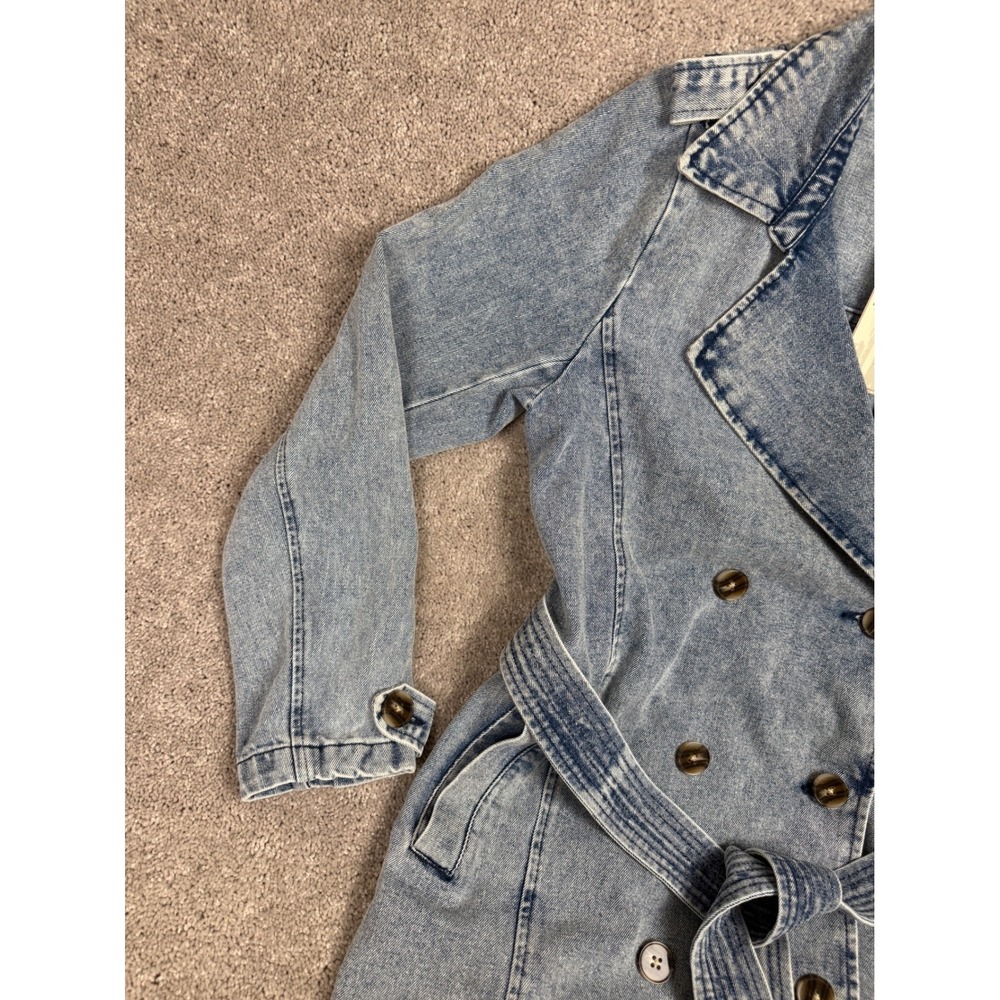 Stoosh Vintage Denim Double Breasted Trench Coat Med Wash Blue V14993 NWT M - Picture 5 of 8